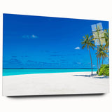 Acrylic glass wall art collection featuring vibrant seascapes and landscapes, showcased from a side view, highlighting its sleek design and modern aesthetic.