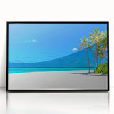 Framed wall art from the Landscapes & Seascapes Design collection, showcasing a serene coastal view with vibrant colors in a sleek black frame, perfect for modern decor.