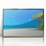 Framed acrylic wall art featuring a stunning seascape design with gold accents, showcasing vibrant ocean colors and tranquil waves, perfect for home decor.