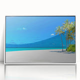 Framed wall art collection showcasing seascape designs with a white frame, highlighting vibrant ocean colors and tranquil coastal scenes, ideal for home decor.