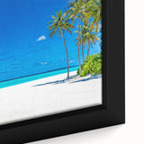 Framed canvas wall art showcasing a coastal landscape with vibrant colors and intricate details, perfect for enhancing home decor with a serene seascape theme.