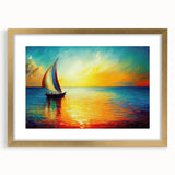 Gold-framed wall art collection showcasing a serene seascape design with a mat, perfect for enhancing home decor and adding a touch of elegance to any room.