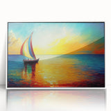 Framed acrylic wall art featuring a serene seascape design with vibrant colors, elegantly displayed in a white frame, perfect for coastal home decor.