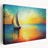 Stretched canvas wall art showcasing a vibrant seascape design with rich blues and greens, perfect for coastal home decor, enhancing interior aesthetics.