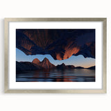 Framed wall art collection showcasing stunning landscapes and seascapes, featuring a silver frame with a mat, designed to enhance any modern decor.