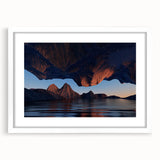 Framed wall art showcasing a serene seascape design, featuring soft blues and sandy tones, elegantly matted in white, perfect for coastal-themed interiors.