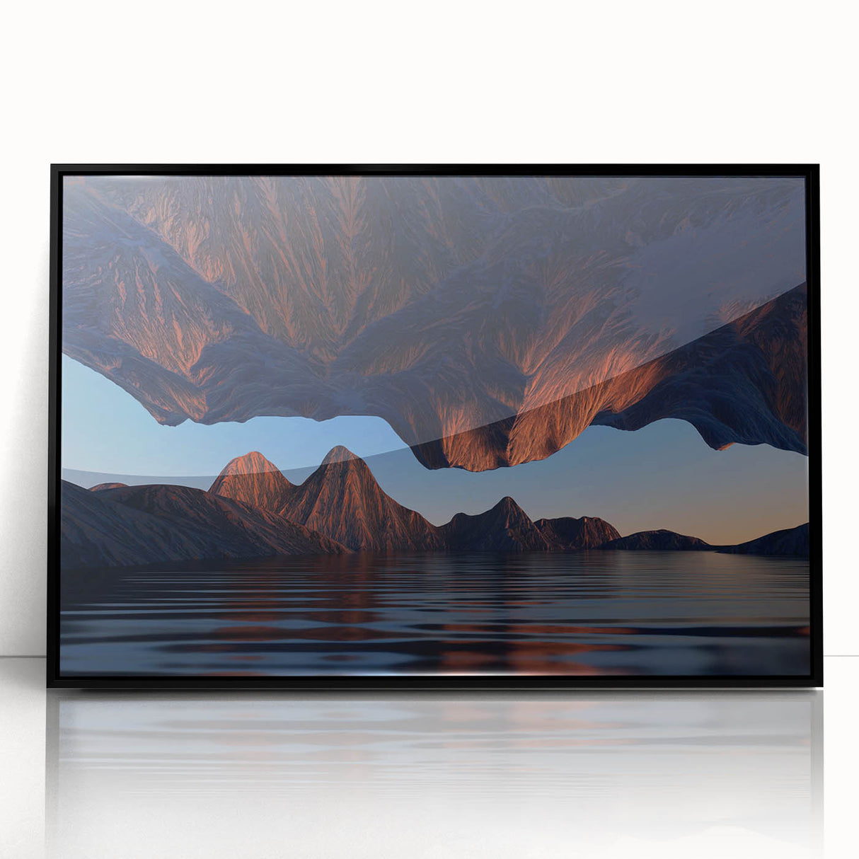 Framed acrylic wall art showcasing a stunning seascape landscape design, featuring vibrant blues and greens, perfect for modern home decor.