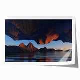 Rolled print showcasing a serene landscape seascape design, featuring vibrant blues and greens, perfect for home decor. Packaged securely in a cardboard tube.