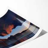 Vibrant rolled print of a serene seascape featuring soft blue ocean waves and a golden sunset, ideal for home decor, packaged securely in a protective tube.