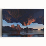 Stretched canvas wall art featuring a vibrant seascape design with rich blues and warm sunset hues, ideal for coastal home decor and enhancing interior aesthetics.