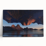 Stretched canvas featuring a vibrant coastal landscape scene with waves crashing against rocky cliffs, ideal for modern home decor and beach-themed interiors.