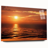 Acrylic glass wall art piece showcasing a stunning seascape design, highlighting vibrant blues and greens, elegantly displayed from a side view without pins, perfect for modern decor.