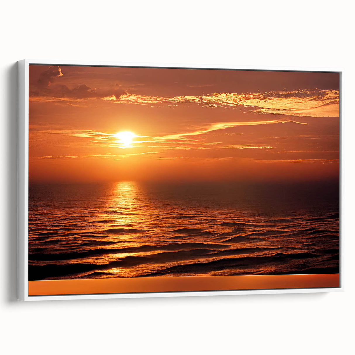 Framed canvas wall art from the Landscapes & Seascapes collection, showcasing serene ocean waves and coastal scenery, presented with a white frame for a modern aesthetic.