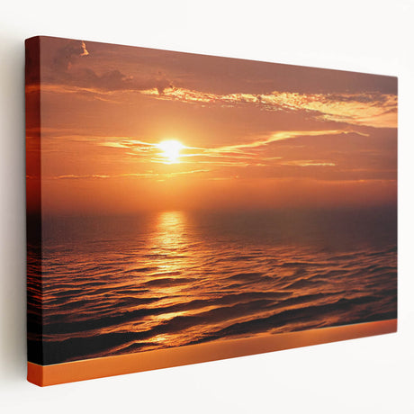 Stretched canvas wall art showcasing a vibrant seascape design with rich blues and greens, perfect for enhancing coastal-themed interiors.