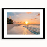 Framed black wall art featuring a serene seascape design with a white mat, perfect for enhancing modern home decor with a calming coastal vibe.