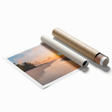 Rolled print of a serene seascape design featuring calming blue and white hues, ideal for home décor, beautifully packaged in a protective tube for shipping.