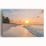 Stretched canvas wall art showcasing a serene seascape design with vibrant blues and soft whites, ideal for coastal-themed decor and relaxation spaces.