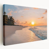 Stretched canvas wall art showcasing a vibrant seascape design, displayed from a side view to highlight its depth and texture, perfect for coastal-themed decor.