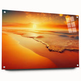Acrylic glass wall art collection showcasing vibrant landscapes and seascapes, displayed side view with decorative pins, perfect for enhancing modern interiors.