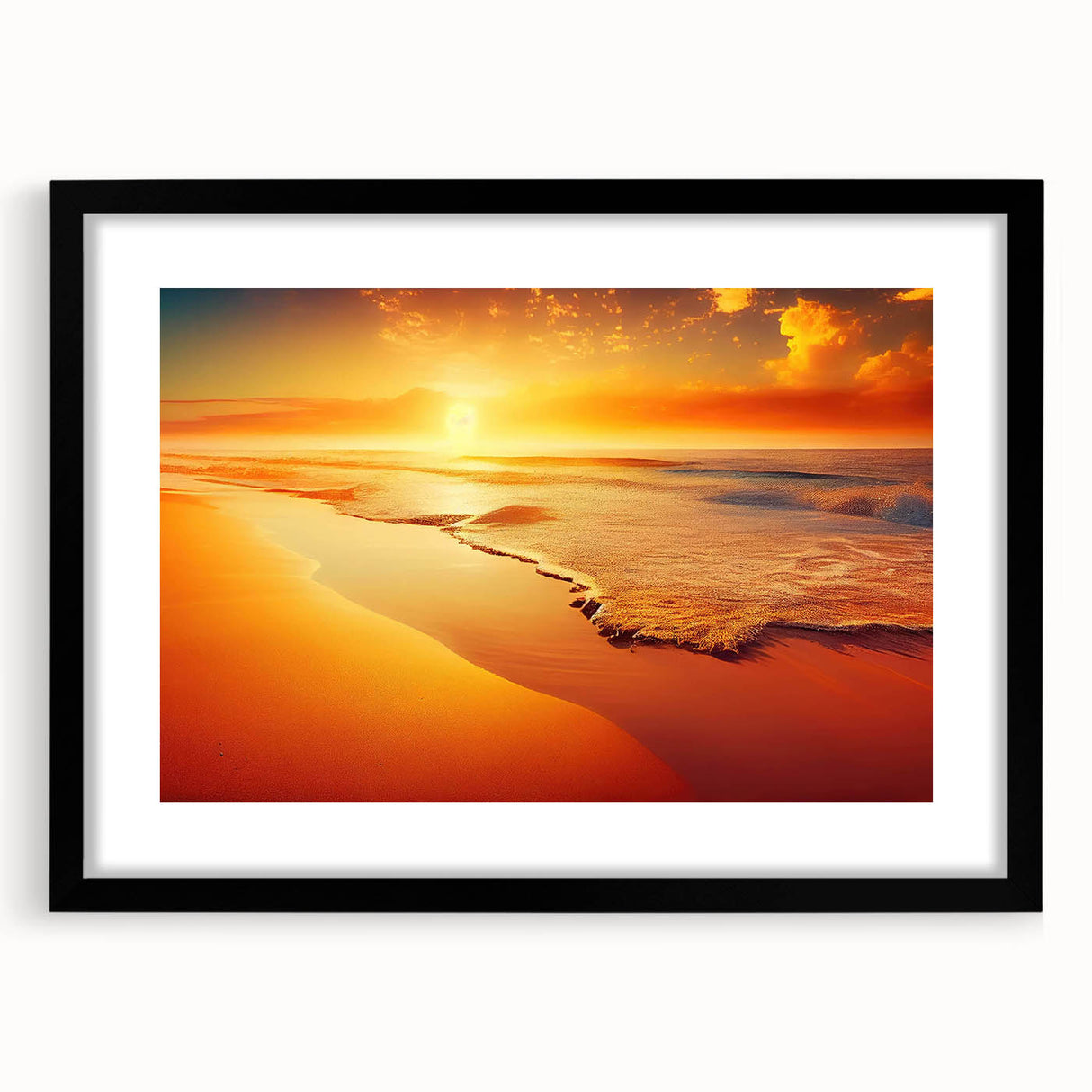 Framed black wall art collection featuring seascape landscapes, showcasing vibrant colors and intricate details, perfect for home decor enhancement.