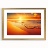 Framed wall art collection showcasing vibrant landscapes and seascapes, featuring a gold mat and elegant design, perfect for home decor or office spaces.