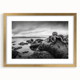 Elegant wall art collection featuring a framed seascape design, showcasing calming blue and gold hues, perfect for enhancing home decor aesthetics.