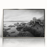 Framed acrylic wall art showcasing a serene seascape design with soft blue and silver tones, perfect for coastal-themed home decor. Ideal for enhancing living spaces.
