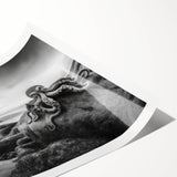 Rolled print of a serene seascape featuring gentle waves and a pastel sunset, showcasing tranquil colors and soft textures, perfect for coastal home decor.