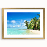 Gold-framed wall art featuring a serene seascape design, elegantly matted, showcasing gentle waves and a tranquil sky, perfect for enhancing home decor aesthetics.