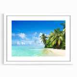 Framed wall art featuring a serene seascape design with a white mat, showcasing tranquil ocean waves and a blue sky, perfect for coastal-themed decor.