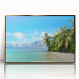 Framed acrylic wall art showcasing a stunning seascape design with gold accents, perfect for enhancing modern home decor. Ideal for coastal-themed interiors.