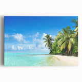 Vibrant stretched canvas wall art featuring a serene seascape design with soft blue and green hues, perfect for enhancing modern home decor and creating a calming atmosphere.