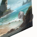 Close-up of a vibrant acrylic glass wall art piece showcasing a stunning seascape design, featuring waves and coastal colors, perfect for home decor.