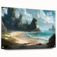 Acrylic glass wall art collection showcasing a vibrant seascape design, side view with mounting pins visible, perfect for coastal-themed decor. Ideal for enhancing modern interiors with a touch of nature.