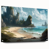Acrylic glass wall art collection showcasing a vibrant seascape design, side view with mounting pins visible, perfect for coastal-themed decor. Ideal for enhancing modern interiors with a touch of nature.