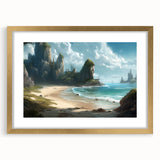 Elegant gold-framed wall art featuring serene landscape and seascape designs, enhanced with a mat for a polished look, ideal for home decor.