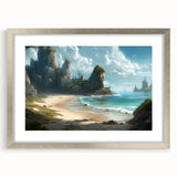 Framed wall art collection showcasing a serene seascape design with a silver mat, ideal for coastal-themed home decor. Perfect for adding elegance to living spaces.