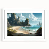 Framed wall art piece showcasing a serene seascape design, featuring soft blue hues and gentle waves, elegantly displayed with a white mat for a modern aesthetic.