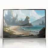 Framed acrylic wall art showcasing a serene seascape design with silver accents, ideal for coastal-themed decor, enhancing any living space with tranquility.