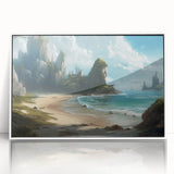 Framed acrylic wall art featuring a serene seascape design, showcasing vibrant blues and soft whites, perfect for coastal-themed home decor. Ideal for adding a calming touch to living spaces.