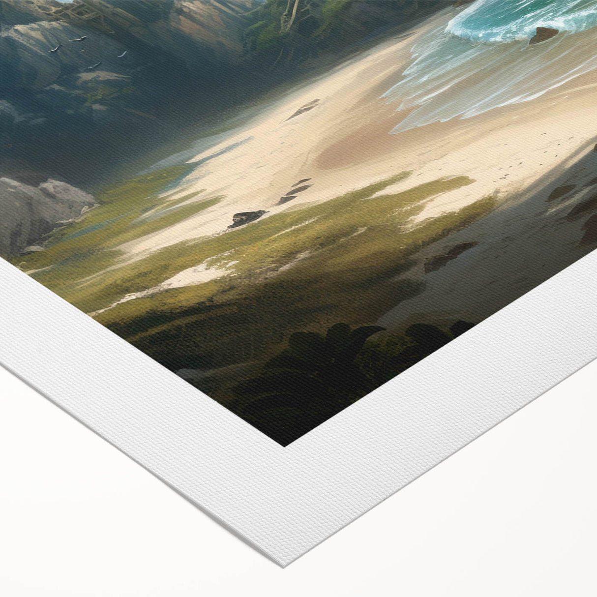 Vibrant rolled canvas wall art featuring a stunning seascape design with deep blue ocean waves and a serene sky, perfect for coastal decor enthusiasts.