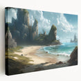 Canvas wall art showcasing a serene seascape design with vibrant blues and soft whites, elegantly stretched for display, perfect for enhancing home decor.