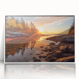 Framed acrylic wall art showcasing a serene seascape design, featuring calming blues and whites, ideal for enhancing modern home decor aesthetics.