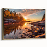 Framed canvas wall art from the Landscapes & Seascapes collection, showcasing a serene ocean view with gold accents, ideal for modern home decor.
