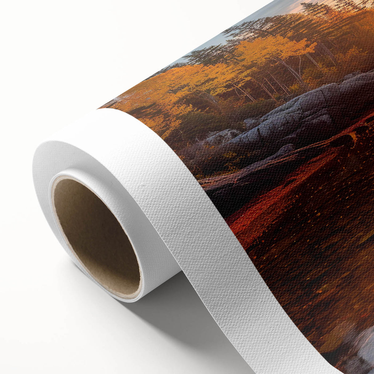 Rolled canvas artwork showcasing a vibrant seascape design with bold colors and intricate details, perfect for home décor or office settings, packaged securely for shipping.