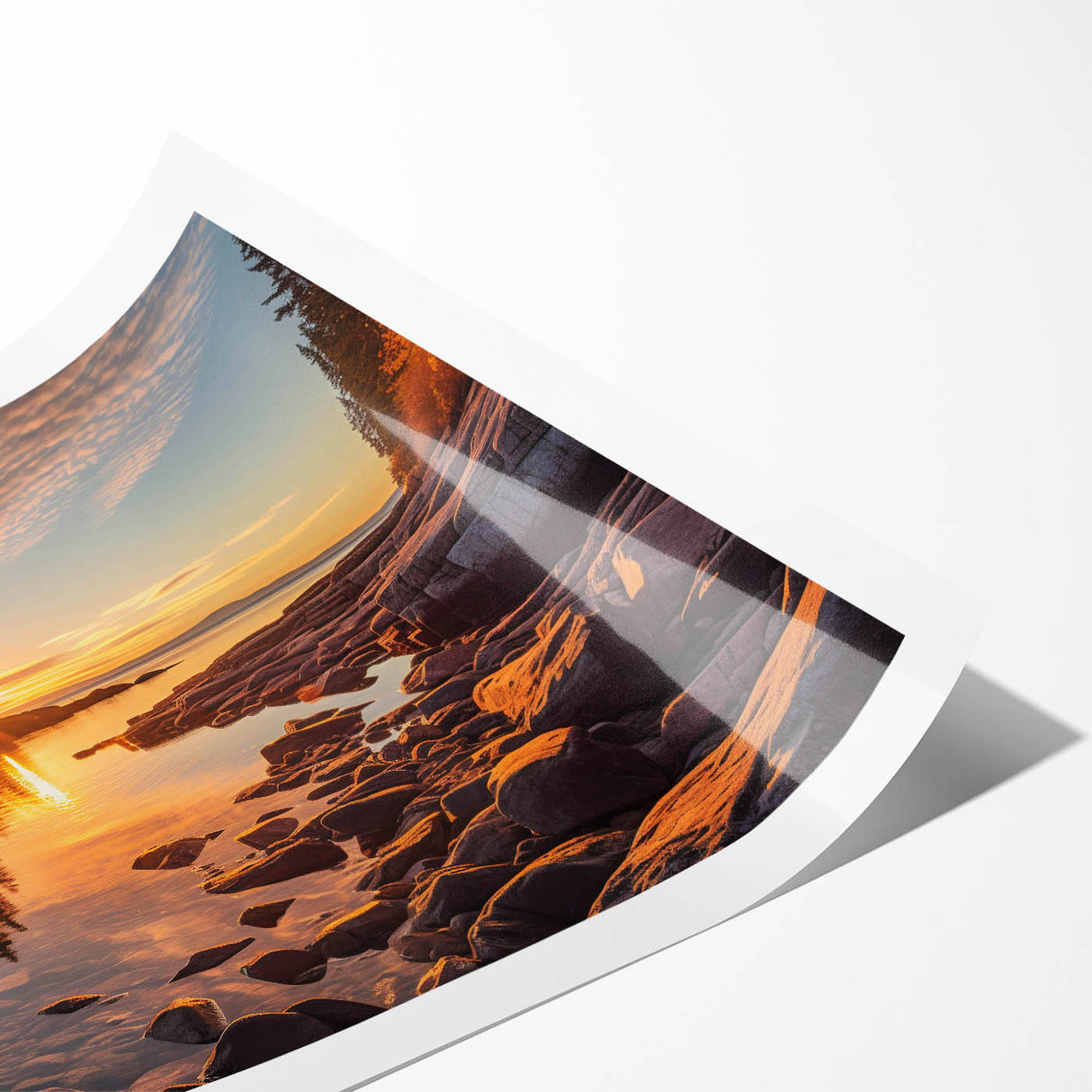 Rolled print of a serene seascape wall art design, showcasing soft blue and white hues, perfect for coastal home decor, packaged securely in a cardboard tube.
