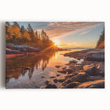 Stretched canvas wall art showcasing a serene seaside landscape with vibrant blues and sandy hues, perfect for enhancing coastal-themed decor in any room.