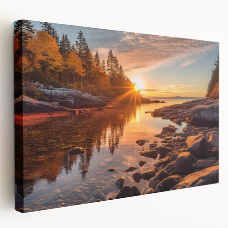 Stretched canvas wall art showcasing a vibrant seascape design with rich blues and greens, elegantly displayed from a side view, perfect for coastal decor.