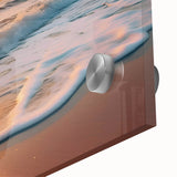 Close-up of a vibrant acrylic glass wall art piece showcasing a serene seascape design, featuring calming blues and greens, ideal for modern home decor.