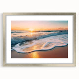 Framed silver wall art showcasing a vibrant seascape design, featuring calming ocean waves and a serene sky, ideal for enhancing modern home decor.